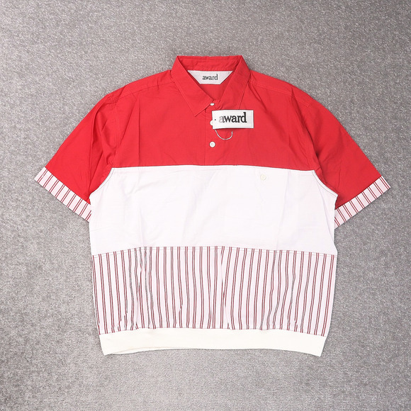 VTG 80s 90s Award Deadstock Large Red White Striped Short Sleeve Collared Shirt - Picture 1 of 11